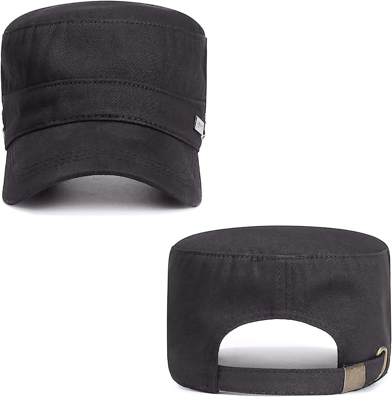 PTDTSHOU Cotton Military Caps for Men Women Unisex Flat Top Hat Adjustable Cadet Army Cap - Image 5